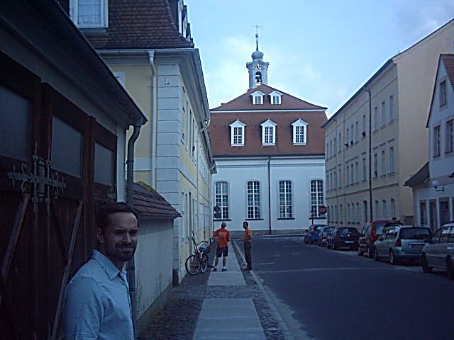 Moravian Brethren Church at the end of the street in Herrnhut